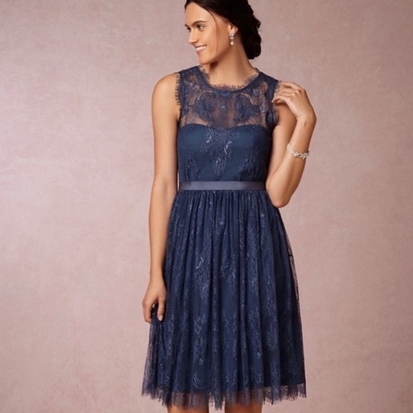 Hitherto Celia BHLDN Anthropologie Lace Dress Blue 2 Sheer Sleeveless Full Skirt - Picture 1 of 14